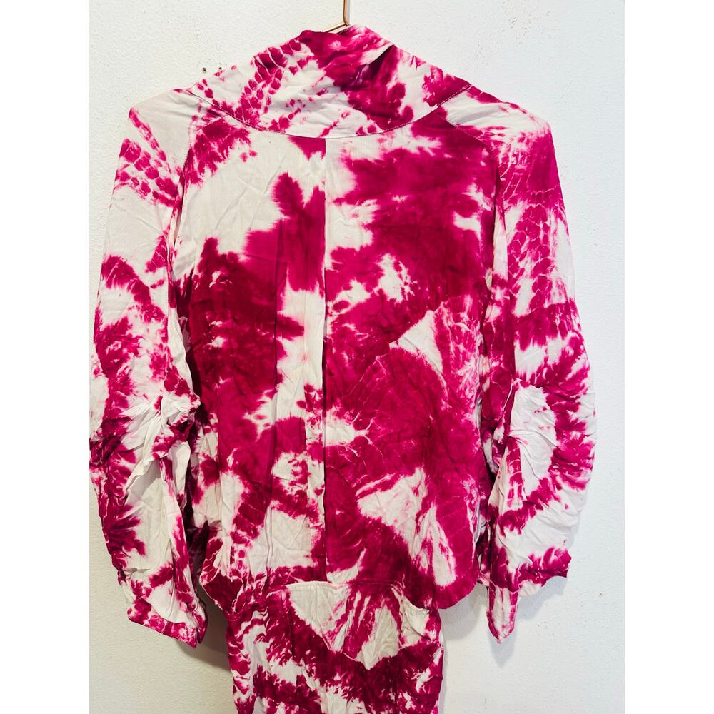 S/W/F Magenta Pink Tie-Dye V-Neck Plunge Kimono Front Pockets Dress size Large - Picture 14 of 16
